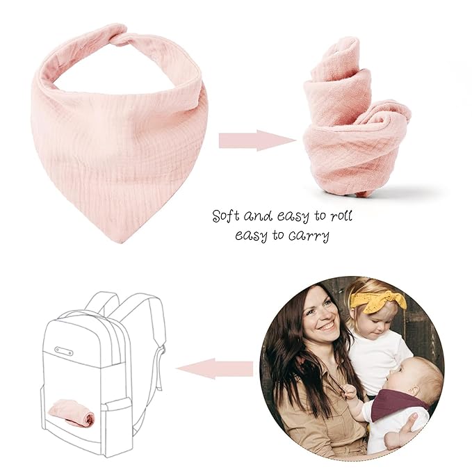 Konssy Muslin Baby Bibs 10 Pack Baby Bandana Drool Bibs 100% Cotton for Unisex Boys and Girls, Soft Absorbent Set for Teething and Drooling