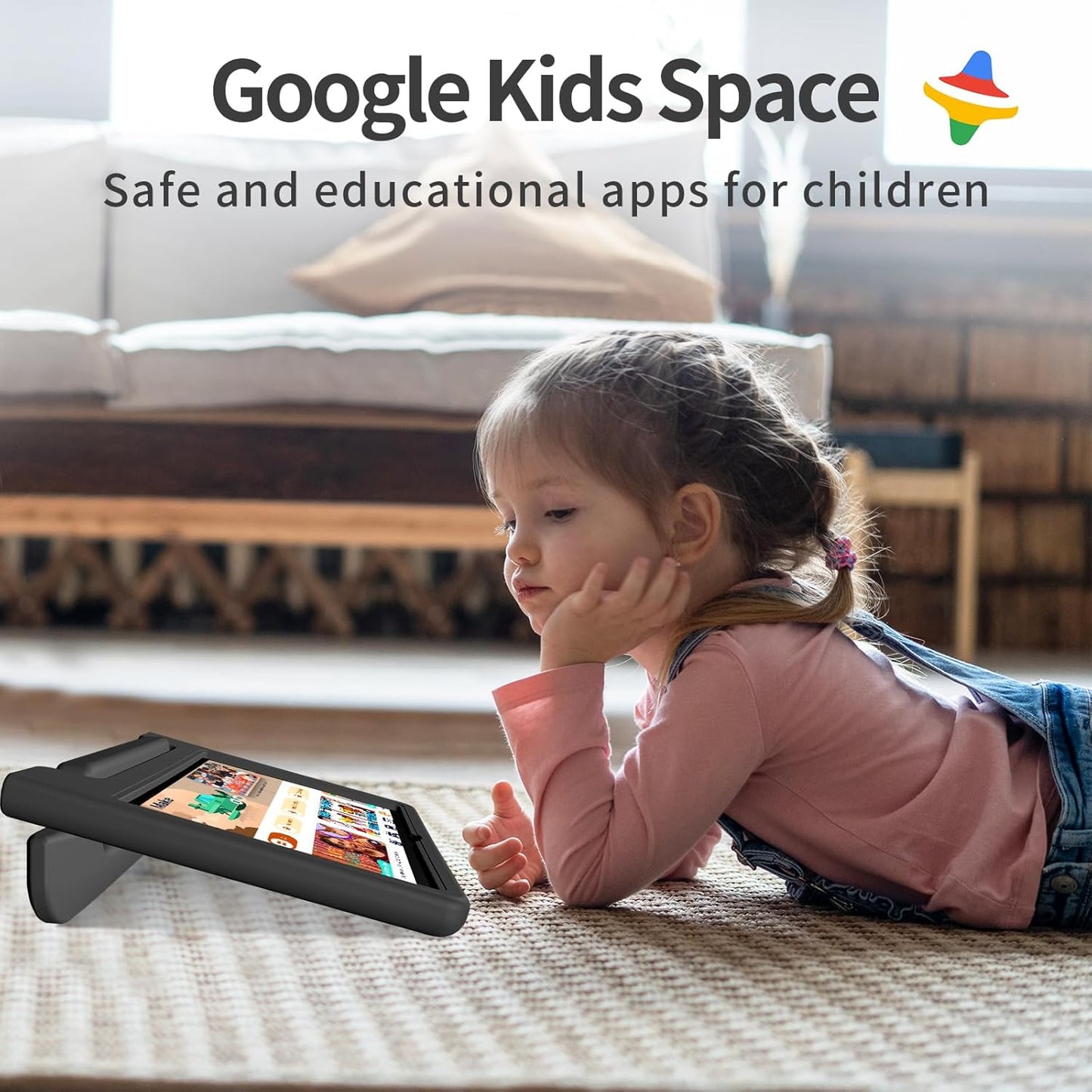 JREN Tablet for Kids｜10 Inch Kids Tablet Android 14｜Octa-core｜64GB｜WiFi ｜Bluetooth｜Parental Control｜Children Content｜Children Toddler Black