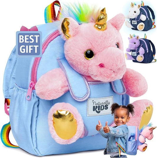 Naturally KIDS Pink Unicorn Toys, 3 Year Old Girl Gifts, Birthday Gifts for 2 Year Old Girls, Toddler Unicorn Backpack
