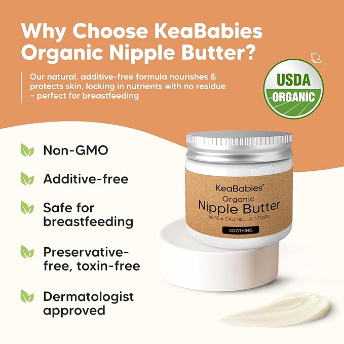 Organic Nipple Butter for Cracked, Sore, Relief - Nursing Nipple Cream Safe for Breastfeeding, 100% Natural Clean Breast Cream, Non Lanolin Balm, Mom Postpartum Breastfeeding Essentials,2oz (Soothing)