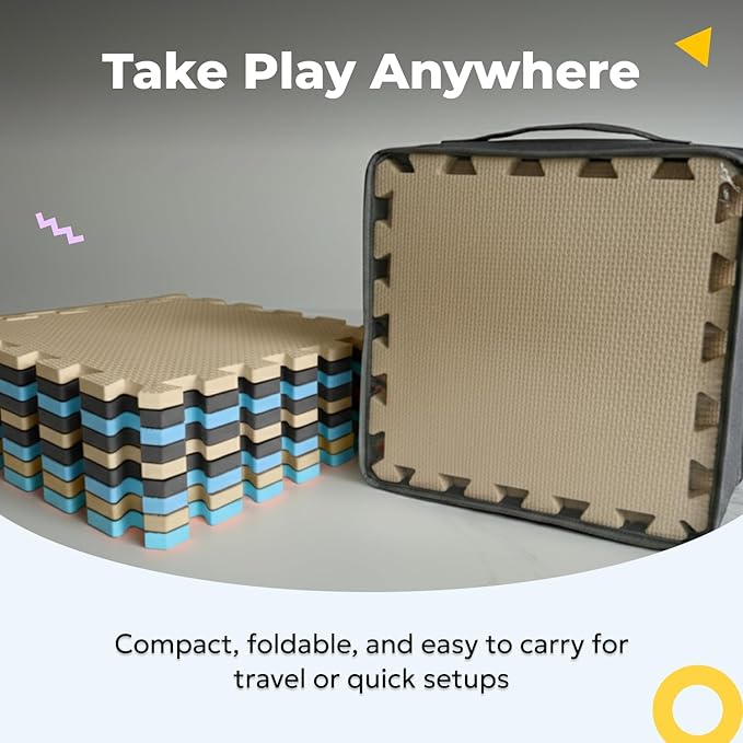 MioTetto Baby Play Mat, Comfortable Tummy Time Mat – Portable Foam Floor Tiles, Safe baby mat for floor for Crawling & Development, Soft play mat for babies 0-6 months, Stylish interlocking foam tiles