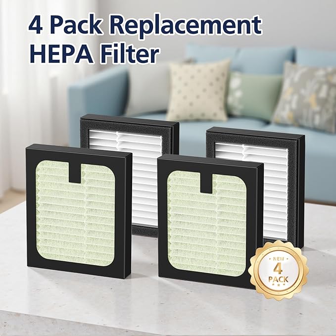 4 Pack HEPA Filter Replacement for Baby Brezza Baby Bottle Washer Pro, High Performance Filtration for Air Cleaner Dust