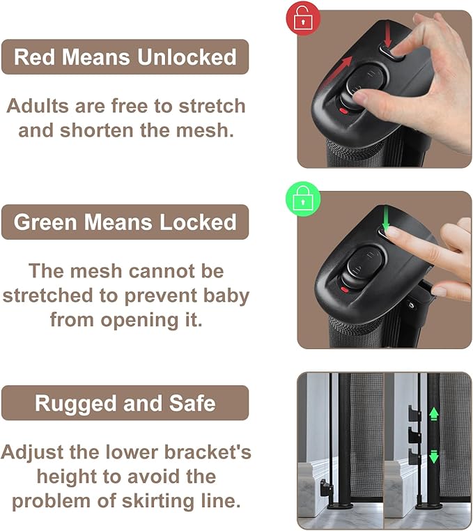 Retractable Baby Gate, 34" Tall, Extends up to 71" Wide, Durable Auto-Lock Baby Gates for Stairs, Mesh Dog Gate and Child Safety Gates for Doorways, Hallways, Indoor, Outdoor(Black)