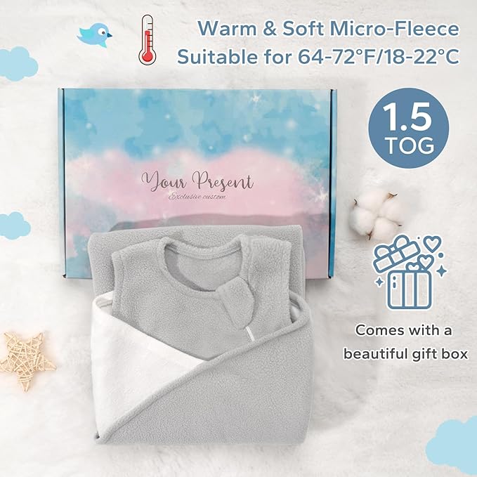 ZIGJOY Swaddle Sleep Sack Newborn 1.5 Tog Fleece Wearable Blanket Baby 0-3 3-6 6-12 Months - Winter Sleeping Sacks Bag