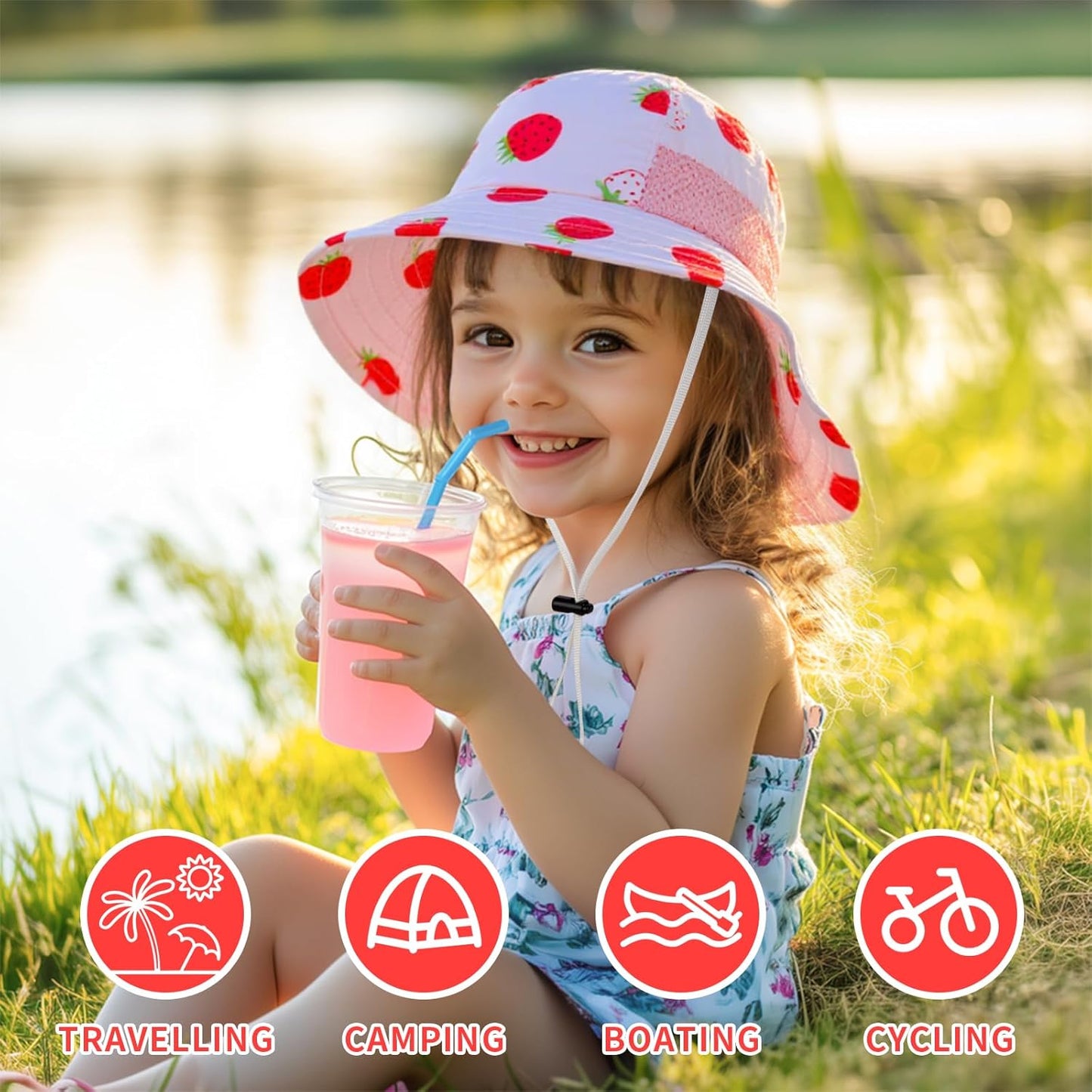 Toddler Baby Sun Hat Kids Summer UPF 50+ for Boys Girls Adjustable Beach Hats with Bucket Wide Brim Age 1-7 Years