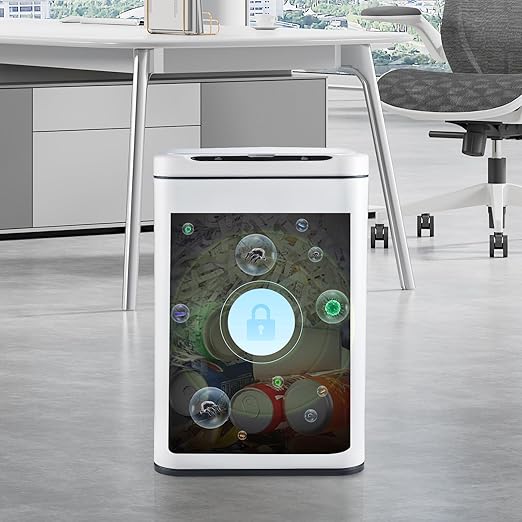 ELPHECO Stainless Steel Office Trash Can Motion Sensor Garbage Can Touchless Smart Trash Can Automatic Waste Bin for Kitchen, Office, Bathroom (White, 6.6 Gallons), 2AA