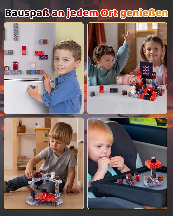 115PCS Magnetic Blocks - Building Toys for Boys Girls 3+, with 20 Unique Patterns, Lava Rivers, Volcanoes, & Dragons, STEM Sensory Toys for Kids Boys Girls Ages 3 4 5 6 7 8 9 Birthday Gifts