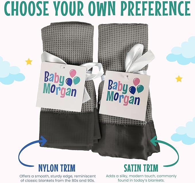 Blankets - Thermal Waffle Warm Baby Blanket for Crib - Soft and Cozy Baby Crib Blanket for Nursery, Stroller, or Naptime Comfort - Ideal Shower Gift - Gray, Satin Trim (36" x 50")