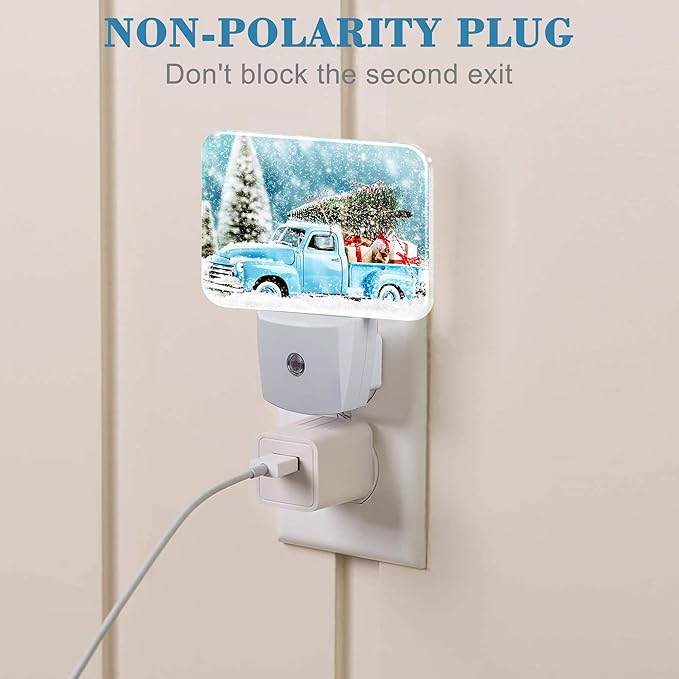 Christmas Blue Truck Night Light Plug into Wall, Christmas Tree Night Light with Dusk to Dawn Sensor for Kid Girls Boys Women Men Bedroom, Hallway, Kitchen, Bathroom, Stairs Decor