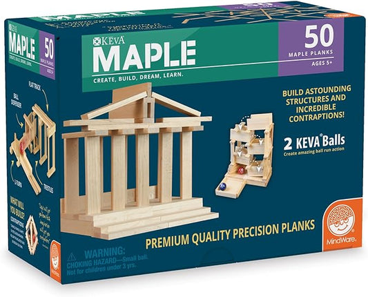 MindWare KEVA Maple 50 Planks - Free-Form 3D Building for Kids - Create Your own Architecture Designs Wood Blocks
