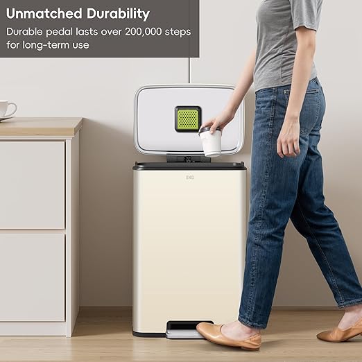 EKO Madison Vanilla Stainless Steel 50 Liter/13.2 Gallon Step Trash Can with Inner Liner - Fingerprint Resistant Finish