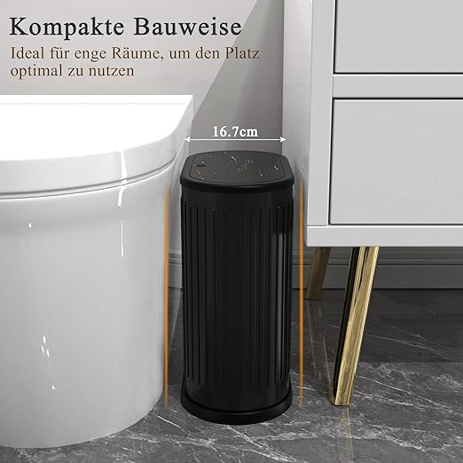 1.6 Gallon Trash Can with Lid, Small Bathroom Trash Can Wastebasket, Slim Garbage Can with Inner Bucket, Press Top Lid Garbage Container Bin for Kitchen, Home, Office, Bedroom, Living Room (Black)