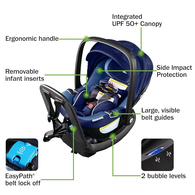 Diono LiteClik30 RXT SafePlus Infant Car Seat and Base, Rear-Facing for Infants 4-30lbs, SafePlus Engineering, with Infant Insert, UPF 50+ Sunshade (Blue Surge)