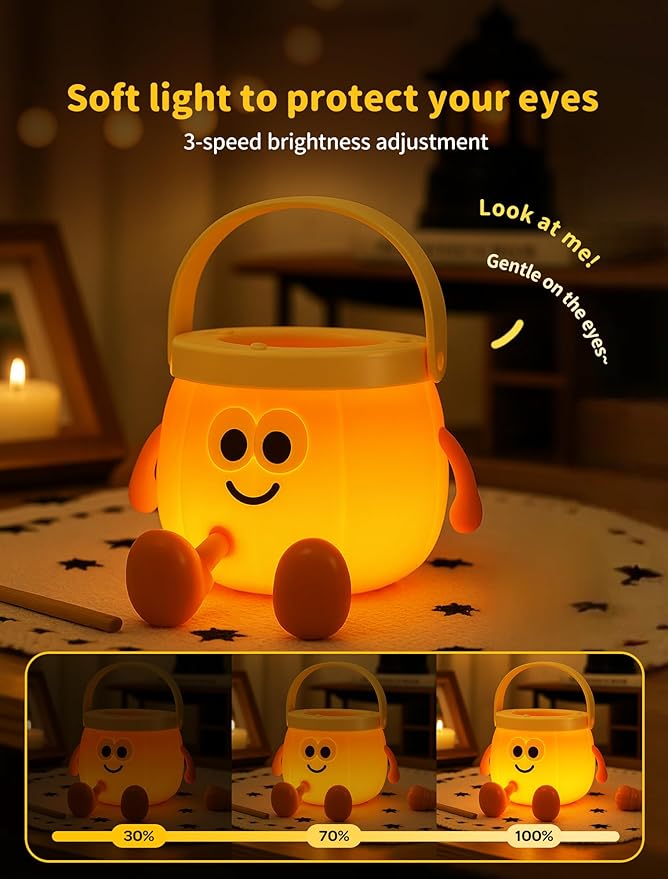 Pumpkin Night Light for Kids, Rechargeable Bedside Lamp, Portable Handheld Night Lamps, Pumpkin Lantern Lamp for Office, Room Decor, Cute Sleep Nightlight, Funny Gifts for Baby Teen Adult