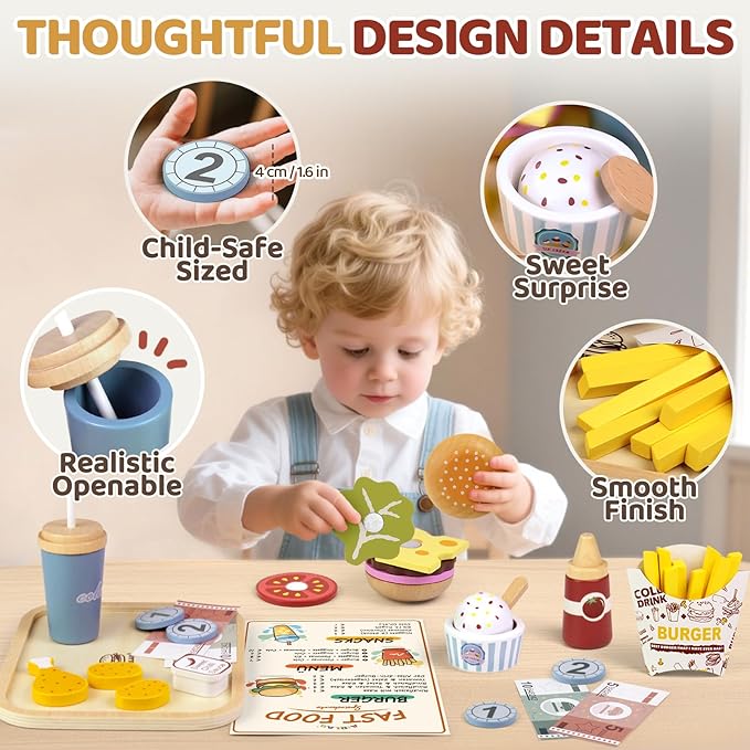 Wooden Play Food for Toddlers Pretend Play Sets 3-5 Year Old Food Toy Kitchen Accessories Birthday Gift for 3 Year Old Girl Boy 2-4 Age 4 5 6 Wood Educational Toys