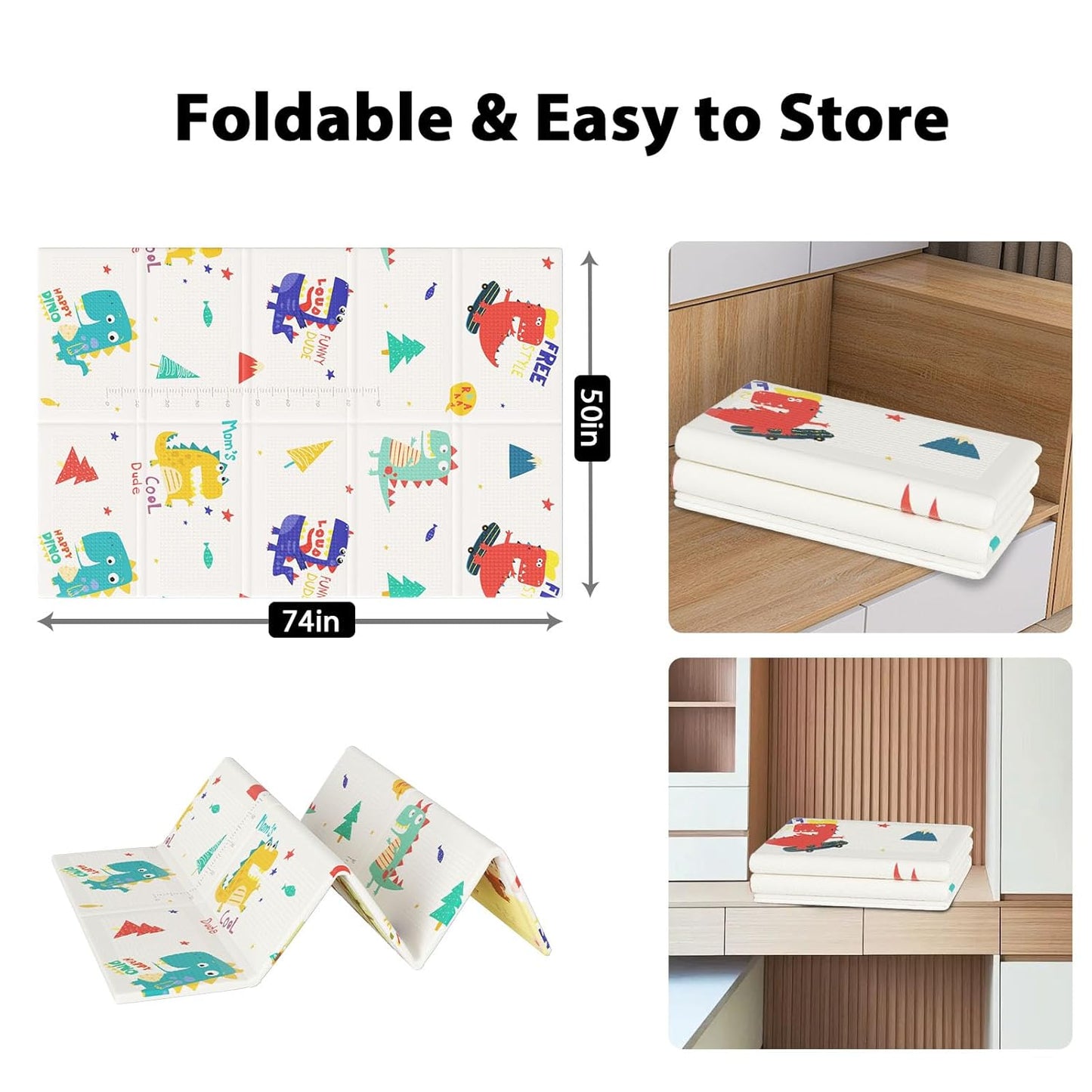 Baby Play Mat, 74 x 50 Inch Play Mat Perfect for Use Baby Playpen, Foldable Baby Foam Playmat for Floor, Portable Waterproof Activity PlayMats for Babies, Infants and Toddlers