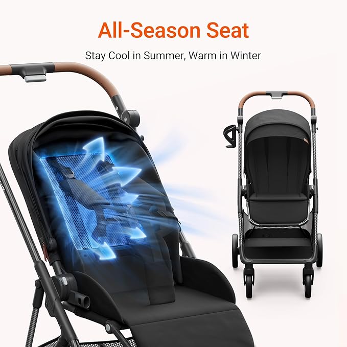 MAMAZING Air Lux Baby Stroller with Carbon Fiber Frame, One-Hand Fold & Reversible Seat, Magnetic 5-Pt Harness, Car Seat Adapter, 15.8lbs, Meteorite