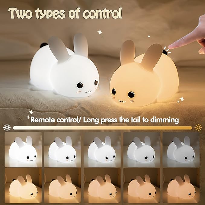 QANYI Kawaii Bunny Night Lights for Kids, 7 Color Light Silicone for Baby Nursery, Portable USB Rechargeable Bedside Lamp for Toddler's Room, Bunny Decor Kawaii Easter Gifts for Child and Teen Girls