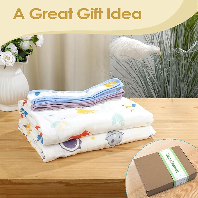 Baby Bath Towels 100% Muslin Cotton Hooded Baby Towels 2 Pack Shower Gifts for Newborn, Infant, Toddler, Kids,Super Soft and Absorbent, Large 35x35Inches
