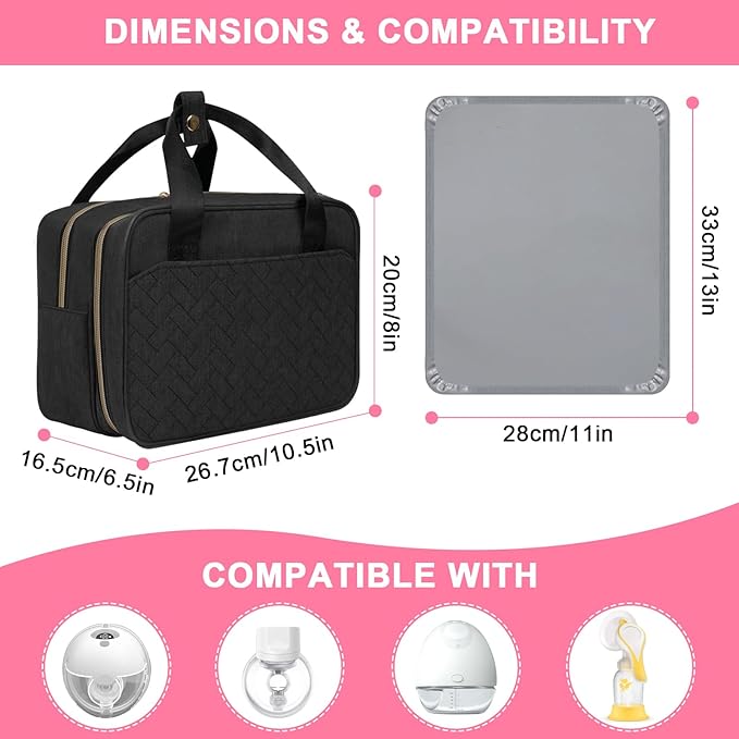 Wearable Breast Pump Bag with Insulated Breastmilk Cooler - Compatible with Momcozy/Willow/Elvie/Spectra/Medela, Portable Pumps Carrying Case with Waterproof Mat for Working Mom