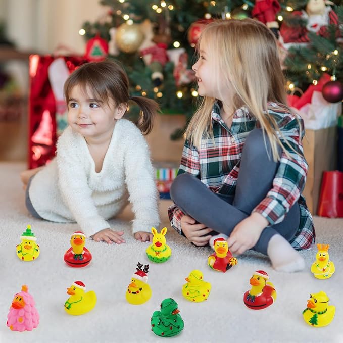 50Pcs Christmas Rubber Ducks for Boys, Girls, Kids and Toddlers,Christmas Ducks for Jeeps Ducking, Xmas Themed Duck Bathtub Pool Toys Christmas Party Favor Stocking Stuffers Gifts