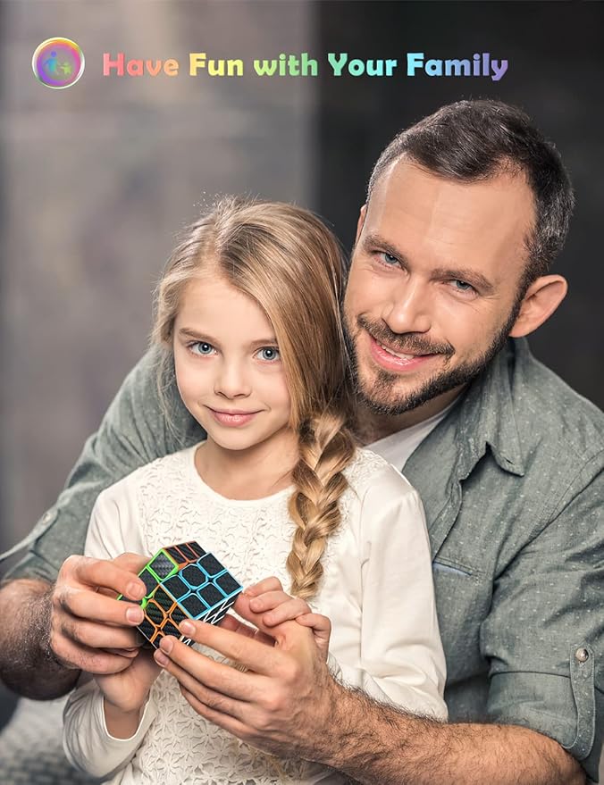 Roxenda Speed Cube Set, Speed Cube Bundle of 2x2x2 and 3x3x3 Cube Smoothly Magic Cube Collection for Kids Teens & Adults [2 Pack] (Carbon Fiber)