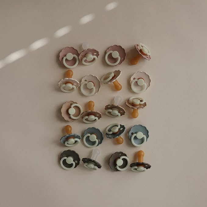 FRIGG Daisy Night Natural Rubber Baby Pacifier | Made in Denmark | BPA-Free (French Gray/Croissant, 6-18 Months) 2-Pack