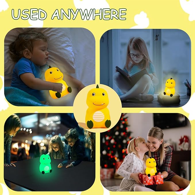 Night Light for Kids Cute Dinosaur Night Light,16 Colors Silicone Dimmable Baby Night Lights for Nursery, Rechargeable Nightlight for Kids Room,Gifts Stuff for Boys Girls Baby,Toddler Decor
