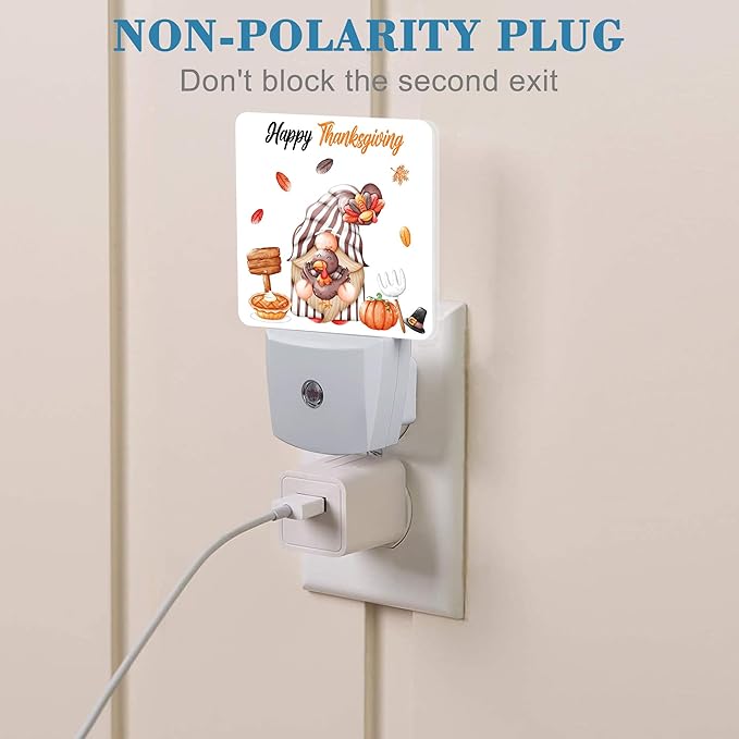 Thanksgiving Cute Gnome Turkey Pumpkin Night Light for Kids, LED Night Light Plug into Wall with Dusk to Dawn Sensor for Girls Boys Women Room Decor,Hallway,Kitchen,Bathroom,Nursery,Stairs