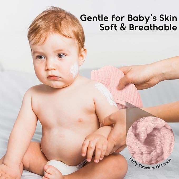 Muslin Burp Cloths for Baby 100% Cotton Burping Cloths for Boys Girls Large 20''X10'' Extra Soft and Absorbent 12 Pack - Flesh Pink