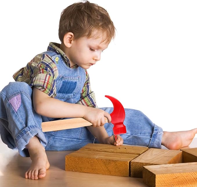 10 Pcs Kids Wooden Hammer Toy with 100 Pcs Colorful Wood Golf Tees, Small Plastic Hammer Simulation Hammers Educational Toys for Children Gift Birthday Party (Red and Green)