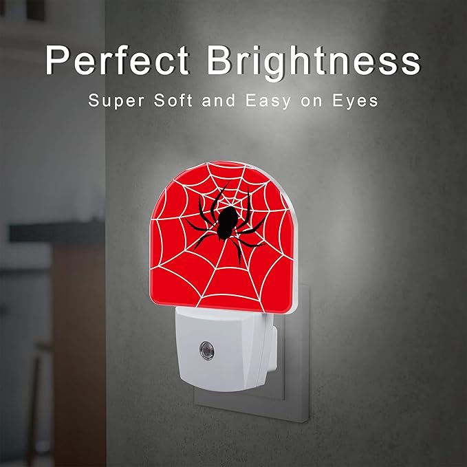Red Spider Web Night Light Plug into Wall, Black Spider on Web Dusk to Dawn Night Light,0.5w Energy Saving Sleep Friendly Nightlights for Kids Boys Girls Home Decor