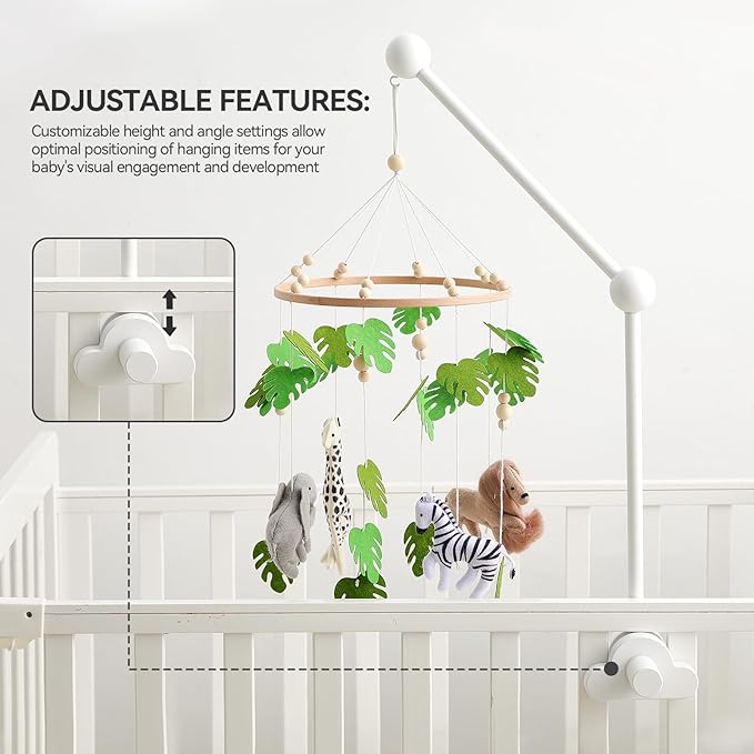 OESSUF Baby Crib Mobile Arm, 27 Inch Wood Hanger, White Cloud Design, Nursery Mobile Holder for Cot Bed (White)