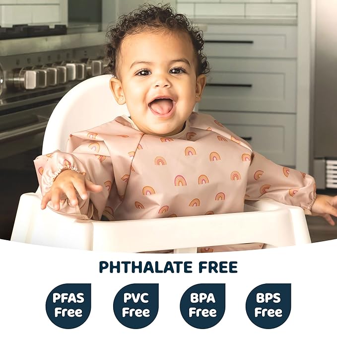 Tiny Twinkle Long Sleeve Bib for Babies & Toddlers – Waterproof Smock Bib for Eating – Machine Washable & Mess-Proof, Baby Feeding Essential & Shower Must-Have(Boho Rainbow, 2-4Y)