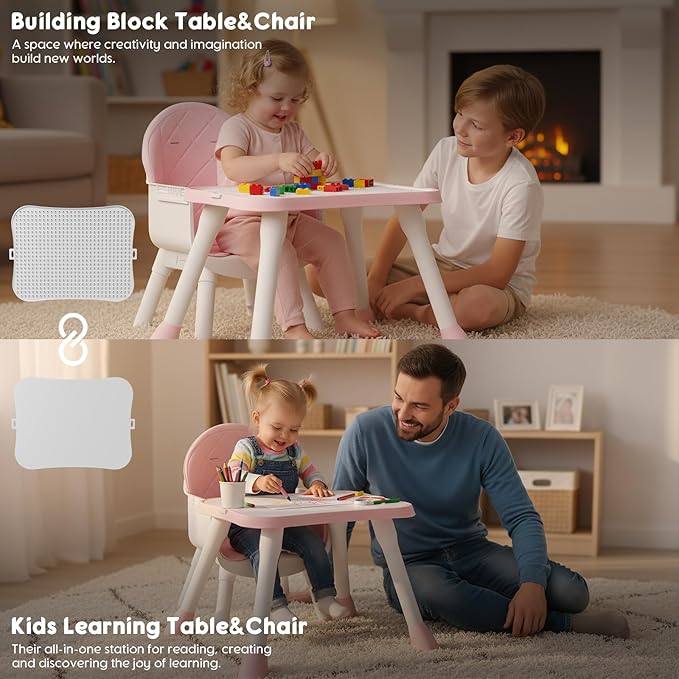 6 in 1 Baby High Chair, Convertible Highchair for Babies and Toddlers (Pink)