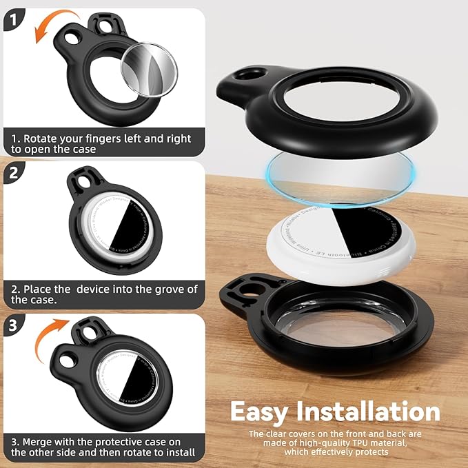 Upgrade Waterproof 2 Pack Airtags Holder with Apple Airtags Keychain, Hard PC Air Tag Case, Anti-Scratch & Shock Air tag Holder, Men's Women's Keyrings & Keychains-Black+Pink