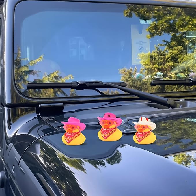 Quackly Pink Cowboy Rubber Duck, Car Dashboard Decoration Ducks with Cowboy Hat Necklace Sunglasses, Pink