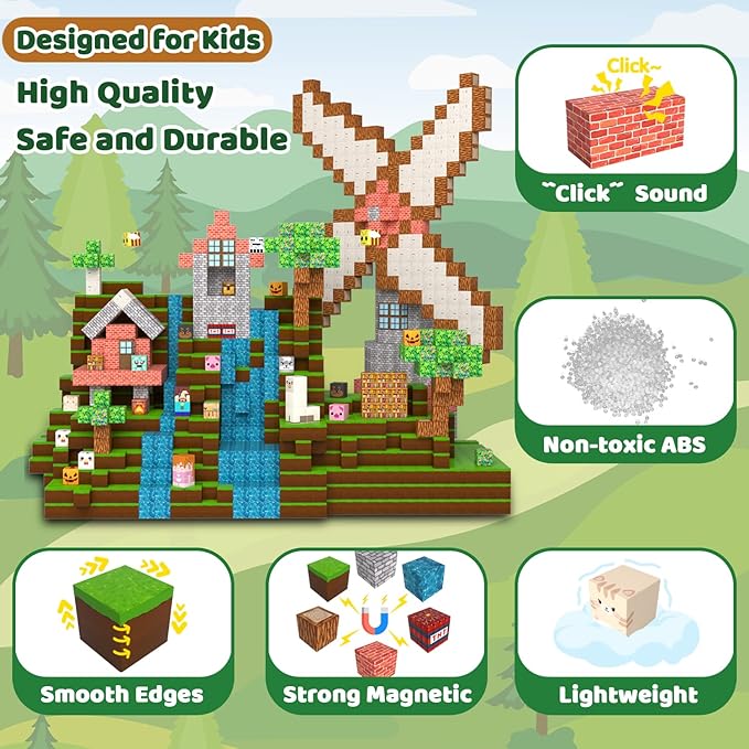 Magnetic Blocks, Magnetic Tiles Building Blocks, Magnet Cubes STEM Sensory Game Toys Christmas Birthday Gifts for Kids Boys Girls Age 3+ (Forest H)