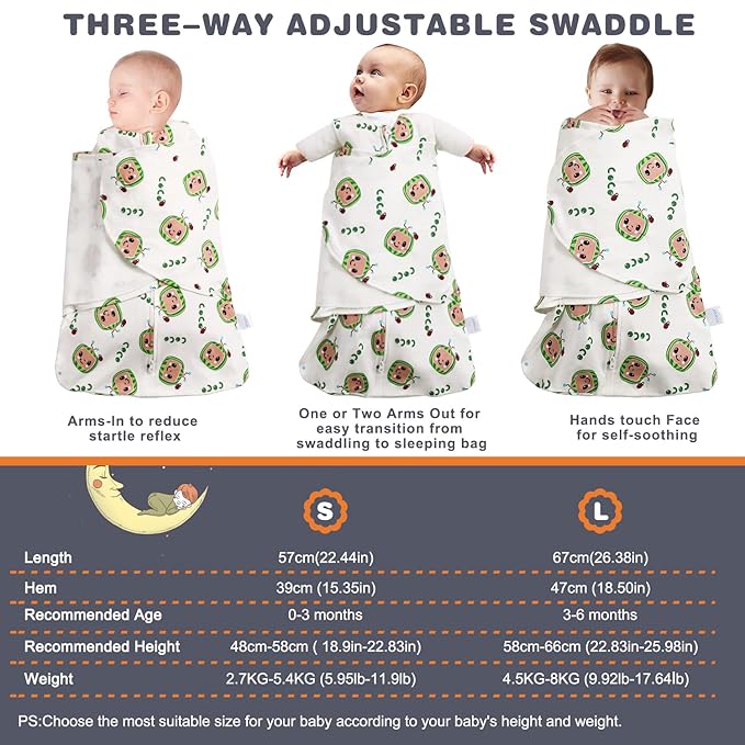 Swaddle-Blanket Baby Girl & Boy Swaddles Newborn Infant Transition 100% Cotton Wrap Blankets, 3-Way Adjustable Wearable Blanket, TOG 1.0 (Watermelon 3-6 Month)