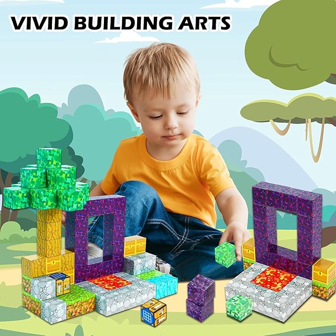 Kid Odyssey Magnetic Blocks - Mine Magnet Portal World Set, Building Toys for Boys & Girls, Montessori Toys Gifts for 3+ Kids
