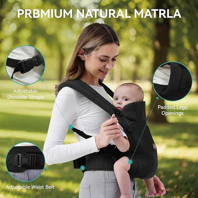 Baby Carrier Newborn to Toddler, 7-45 lbs with Natural Cotton Linen, Ergonomic Design,Versatile and Adjustable,Hands Free for Moms&Dads (Black)