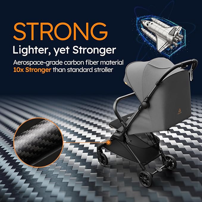 MAMAZING Ultra Air X Travel Stroller - Ultra-Lightweight Under 10 lbs, Carbon Fiber Frame & Airplane Friendly, Lightweight Stroller with Reclining Seat, UPF 50+ Canopy & Travel Bag
