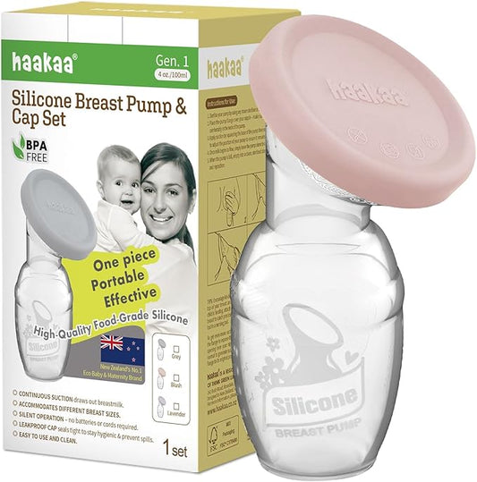 haakaa Manual Breast Pump Breastfeeding Pump with Food Grade Silicone Cap (Blush) 4oz/100ml