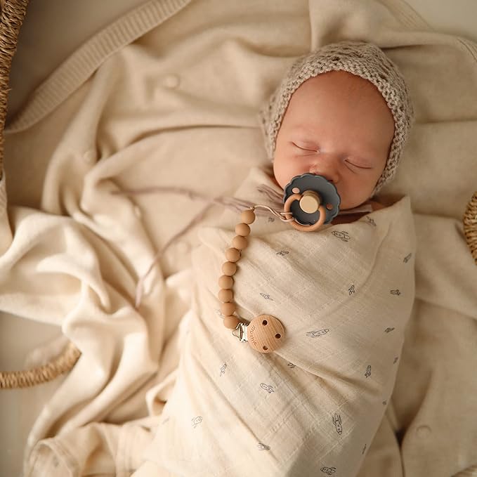 FRIGG Daisy Natural Rubber Baby Pacifier | Made in Denmark | BPA-Free (Aurora/Bright White, 0-6 Months) 2-Pack