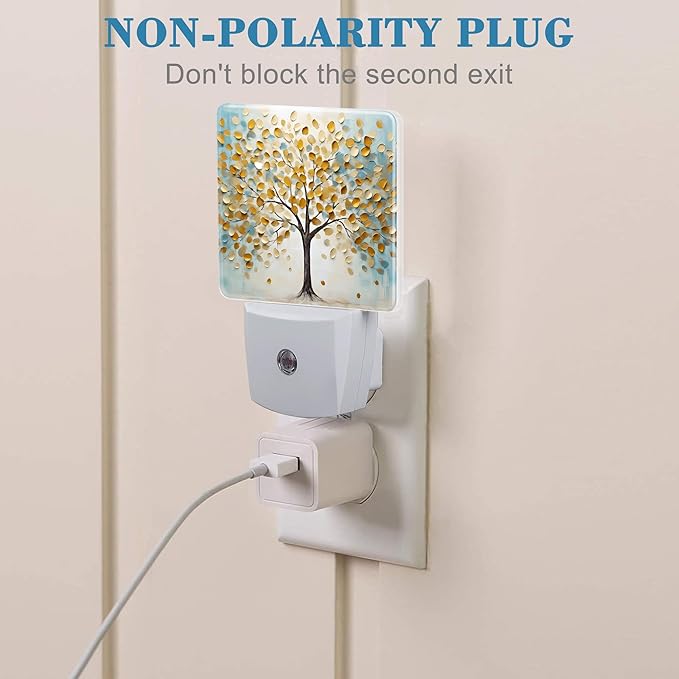 Plug in Night Lights Golden Tree Of Life Oil Painting Nightlight Plug Into Wall Dusk to Dawn Sensor LED Night Light for Kid Girls Boys Women Room Decor,Hallway,Kitchen,Bathroom,Nursery,Stairs