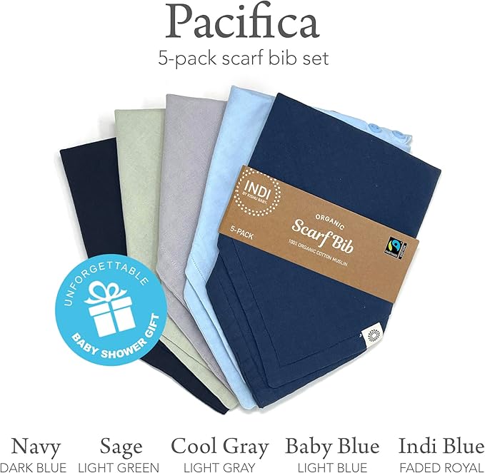 Kishu Baby Indi Organic Baby Bandana Bibs – Fairtrade 4-Way Reversible Drool Bibs for Boys & Girls – Unisex (Set of 5)