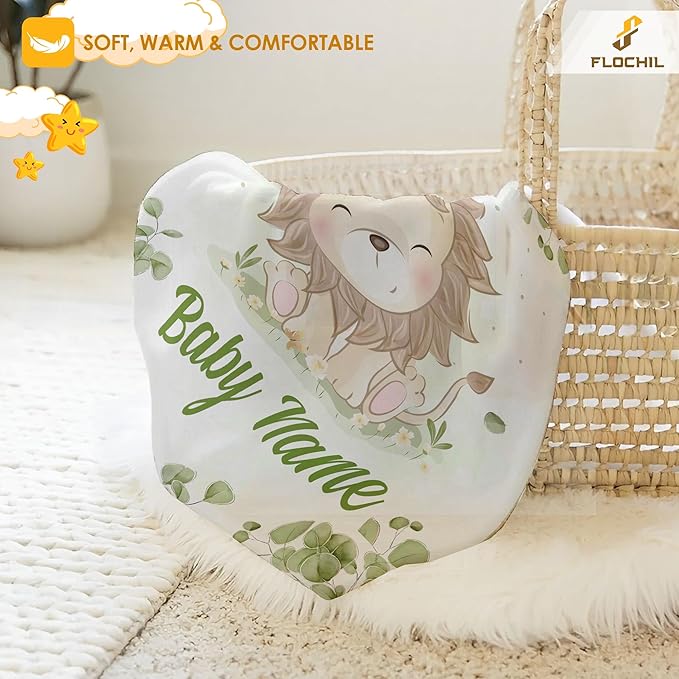 Personalized Baby Blankets, Custom Baby Blanket - Baby Blanket with Name for Boys, Best Gift for Baby, Newborn Elephants Flush Fleece (30x40) (Lion 3)