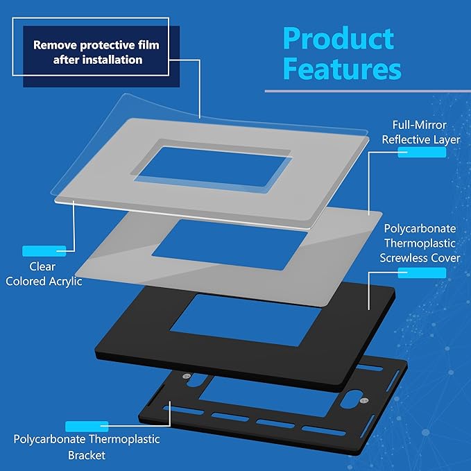 LIDER Decorator Wall Plate, Impact Resistant, Mirrored Acrylic, Plexiglass, Reflective Finish, Modern Upgrade, Screwless Light Switch/Outlet Cover, Mid-Size 1-Gang 4.88" x 3.11", Silver