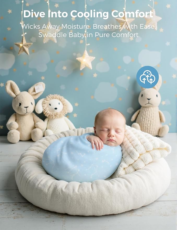 Momcozy Muslin Swaddle Blankets, Ultra Soft Neutral Registry Essentials, Angelic Starlight Zodiac Magic, Breathable Large 47'' x 47'' Newborn Boys Girls Receiving Blanket