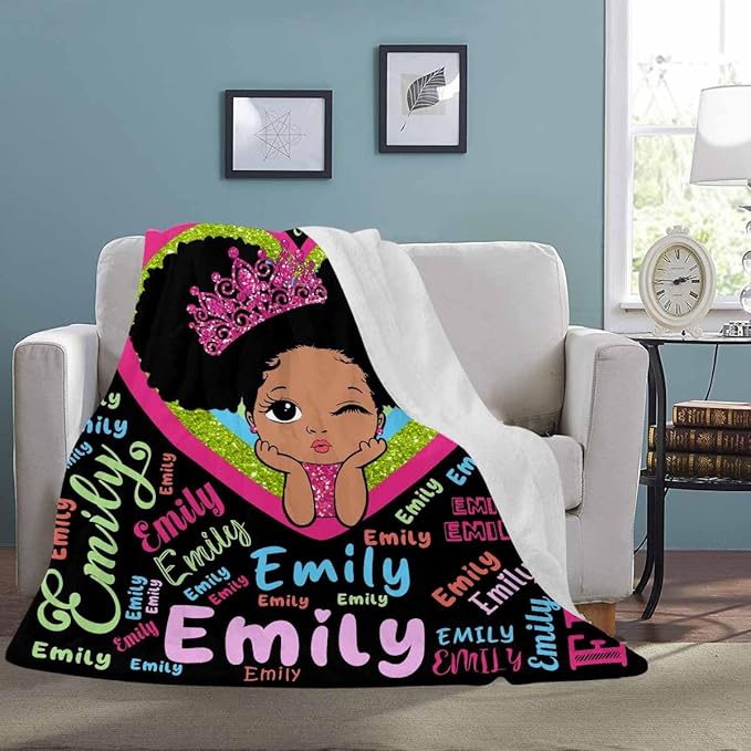 Custom Name Baby Blanket Cute Princess Gift Personalized Name Throw Blanket for Boys Girl on Birthday Christmas Baby Shower